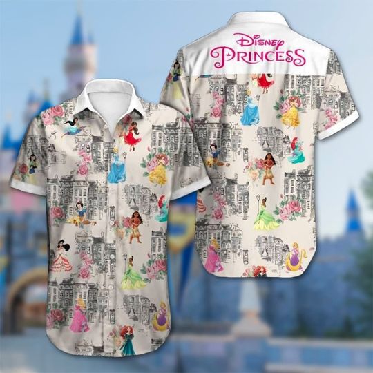 Magic World Hawaii Beach Shirt, Character Button Up Shirt, Princess Hawaiian Shirt, Funny Shirt Gift, Princess Movie 3D All Over Print Shirt