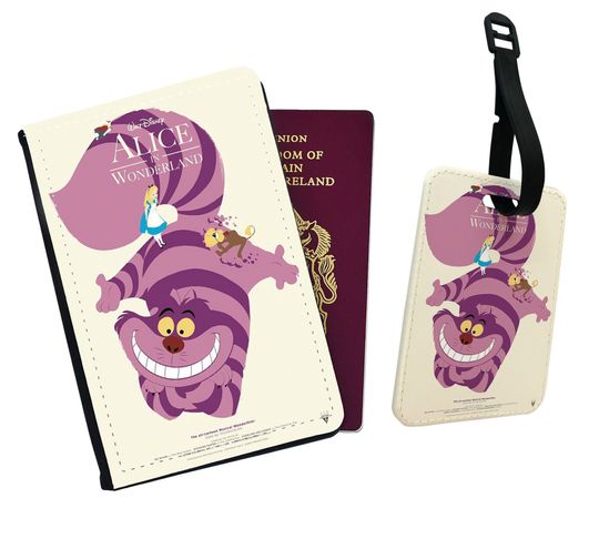 Personalised Faux Leather Passport Cover & Luggage Tag Disney Alice's Adventure in Wonderland Travel Friends Dormouse White Rabbit Dormouse