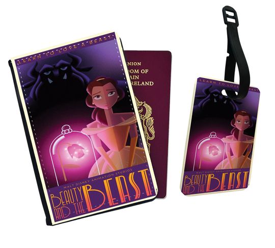 Personalised Faux Leather Passport Cover & Luggage Tag Disney Beauty and Beast Travel Friends Belle Prince Adam Love Birthday Gift
