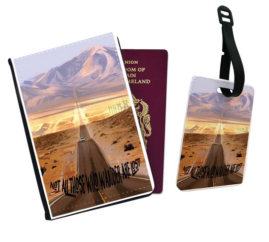 Personalised Faux Leather Passport Cover and Luggage Tag Travel Road Trip Journey Wanderlust Vintage Friends Christmas Birthday Wedding Gift