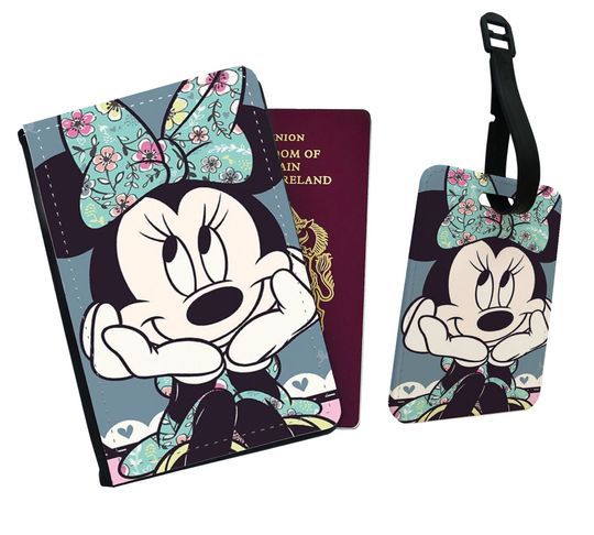 Travel Accessory Set - Faux Leather Passport Cover and Luggage Tag  Disney Minnie Mouse