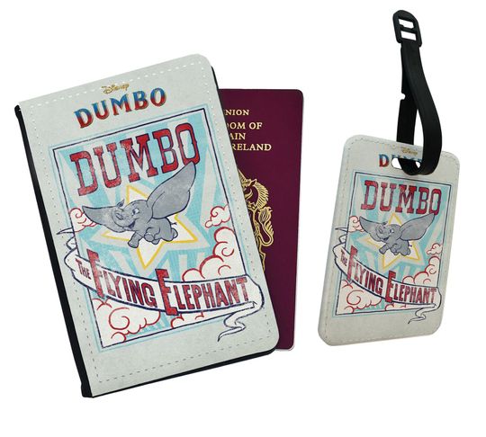 Personalised Faux Leather Passport Cover & Luggage Tag Travel Disney Dumbo Flying Elephant Circus Disneyland Graduation Birthday Custom Gift