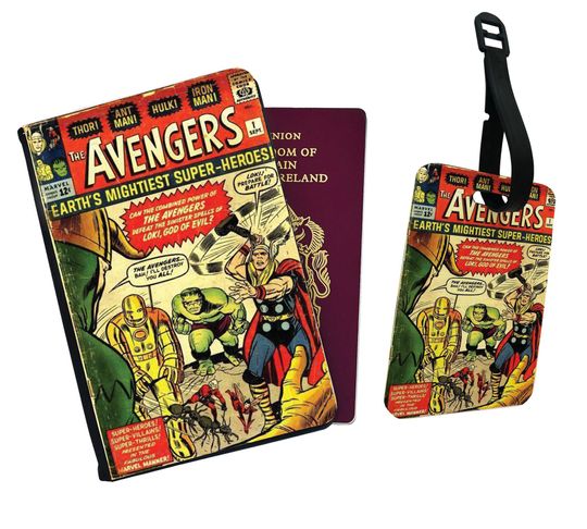 Personalised Faux Leather Passport Cover and Luggage Tag, Travel Accessory Set, Marvel Avengers Captain America Ironman