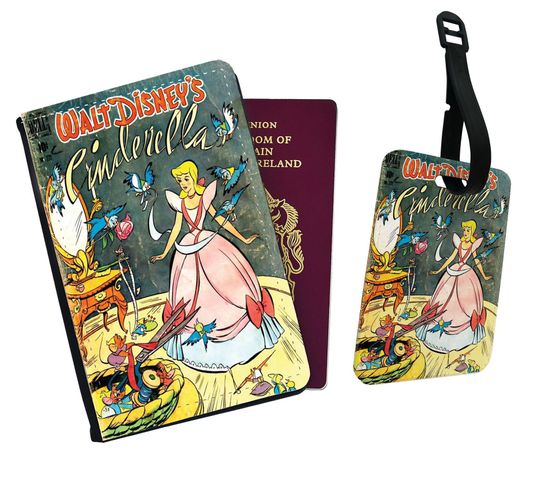 Personalised Faux Leather Passport Cover & Luggage Tag Disney Cinde The Little Glass Slipper Ella Prince Midnight Ball Magic Fairy