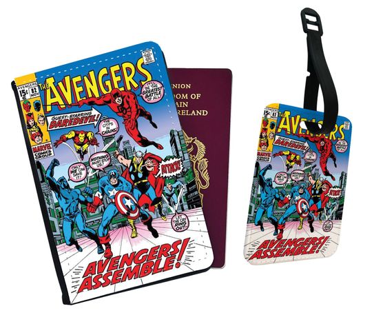 Travel Accessory Set - Faux Leather Passport Cover and Luggage Tag  Avengers Assemble! Marvel