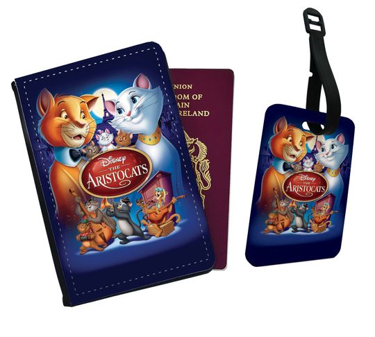 Personalised Faux Leather Passport Cover and Luggage Tag Disney Aristocats Adventure Cats Vintage Disneyland Graduation Birthday Gift
