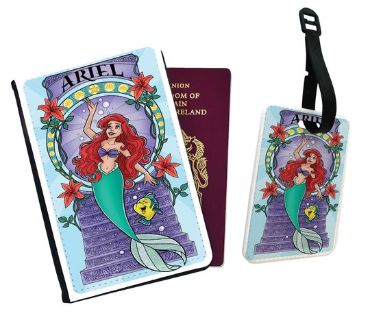 Personalised Faux Leather Passport Cover & Luggage Tag Disney The Little Mermaid Princess Ariel Travel Ocean Ursula Prince Eric King Triton