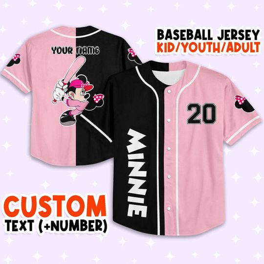 Personalize Minnie Baseball Black Pink, Custom Kids