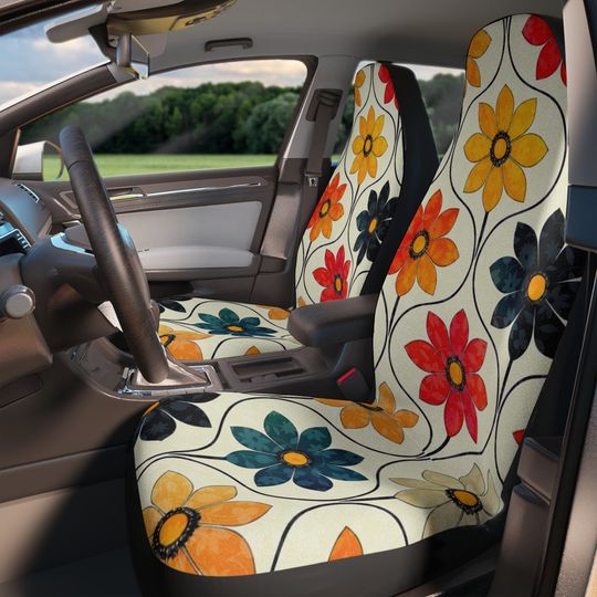 Retro Flower Seat Covers,  Flower Seat Covers, Covers for Car Seats, Thoughtful gift idea, Cute Car Covers