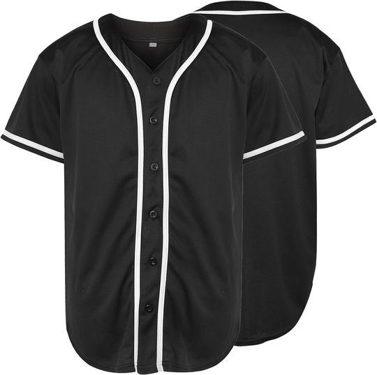MESOSPERO Plain Button Down Blank Baseball Jersey Short Sleeve Hipster Hip Hop T Shirts