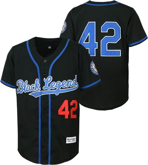 Men's Black Legend 42 Retro Baseball Jersey Embroidered Patches Sewn Hipster Hip Hop Shirts