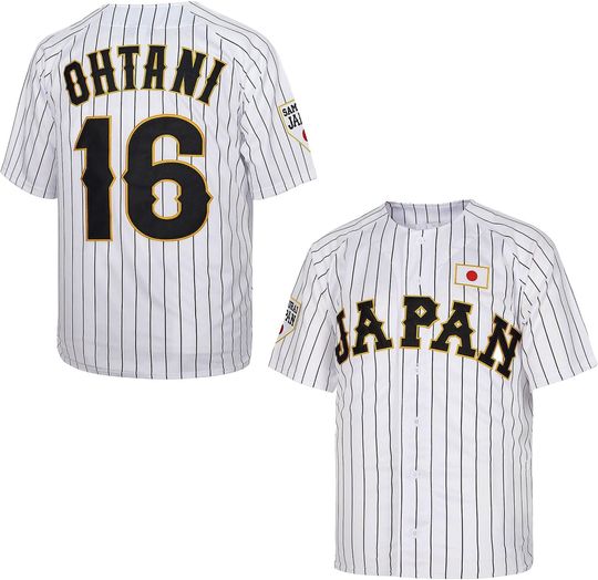 Men's Ohtani Jersey #16 Japan Baseball Jerseys Hip Hop Short White Black Stitched S-XXXL