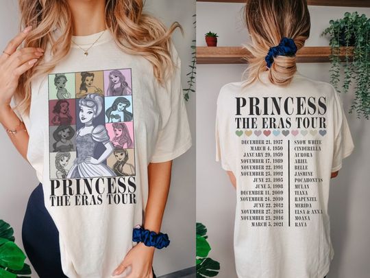 Princess Eras Tour 2 Sided Shirt, Disney Princess Tour Shirt, Disney Princess Characters Shirt, Disney Trip Sweatshirt, Disneyland Shirt
