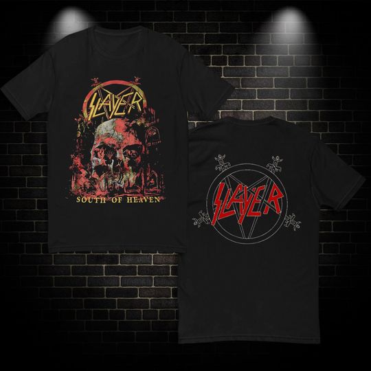 Retro 80s Graphic Slayer South of Heaven Black Double Sided T-Shirt