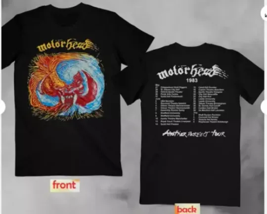 Perfect Motorhead 1983 Tour Another Vintage Tee T-Shirt Black Double Side