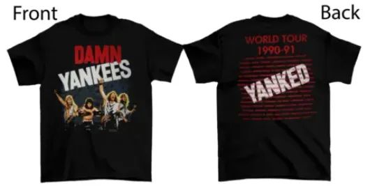 Damn Yankees World Tour double-sided T-shirt Black Short Sleeve S-5Xl