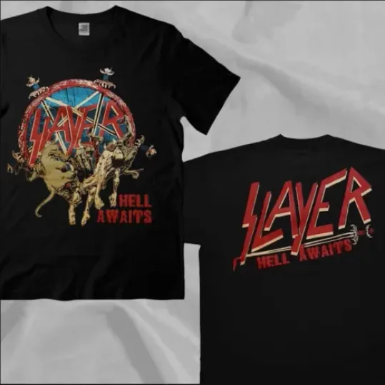 Slayer Hell Awaits Tour Black Vintage Double Sided T-Shirt For Fans