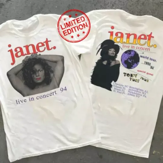 Vintage Janet Jackson Live In Concert 94 White T-shirt Double Sided