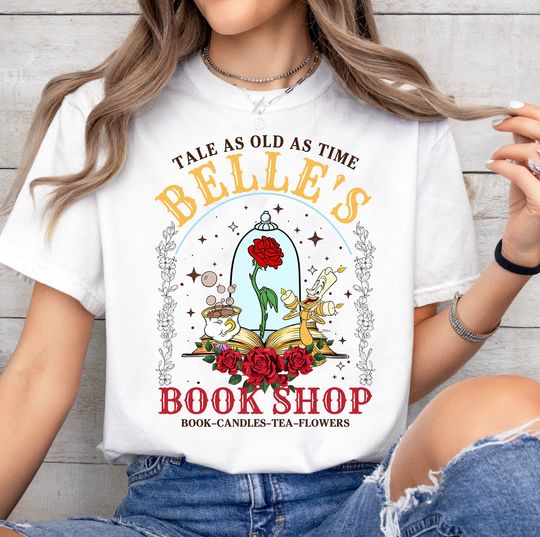 Vintage Retro Tale as old as time Belle's Book Shop Shirt, Disney Beauty and The Beast Shirt