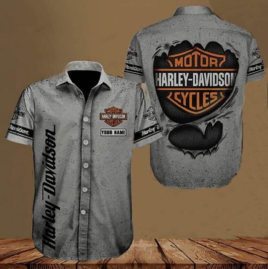 Grey Harley HLD Racing Short Sleeve Hawaiian Shirts