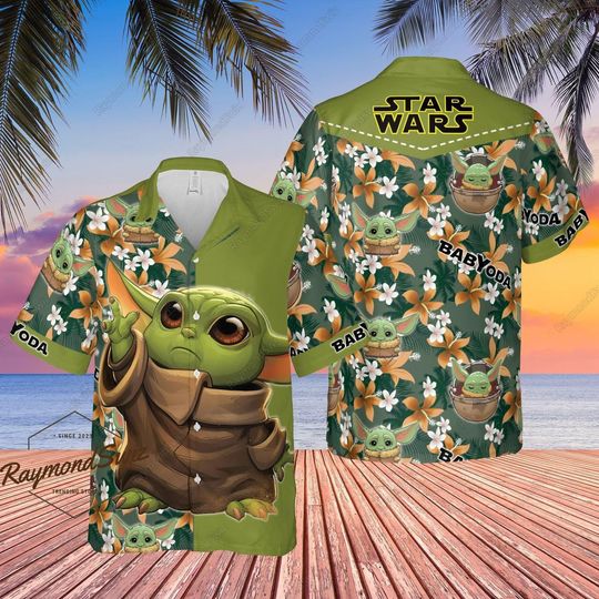 Baby Yoda Hawaiian Shirt, Baby Yoda Button Shirt, Star Wars Hawaii Shirt, Cute Yoda Summer Shirt, Baby Yoda Beach Shirt, Aloha Shirt