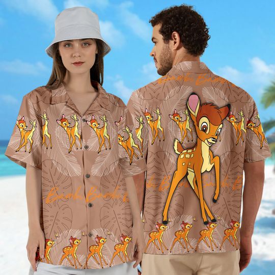 Cute Tropical Animated Deer Hawaii Beach Shirt, Deer Adventure Movie Button Up Shirt, Cartoon Movie Character 3D All Over Print Shirt