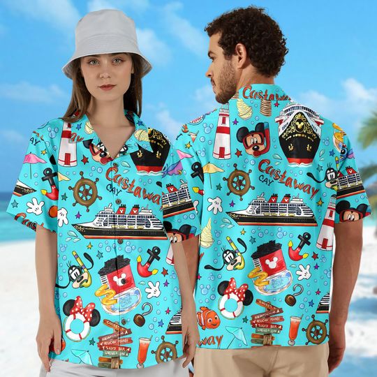 Mouse Diving 3D All Over Printed Hawaiian Shirt, Castaway Cay Cruise Trip Aloha Shirt, Family Summer Trip Matching Summer Vacation Shirt