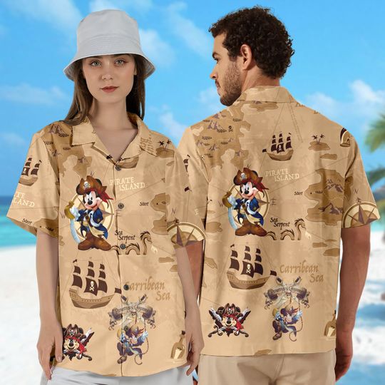 Mouse Pirate Hawaii Shirt, Mouse Pirate Button Up Shirt Holiday, Mouse Hawaiian Shirt, Funny Shirt Gift, Cartoon 3D All Over Print Shirt