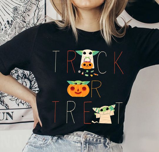Star Wars Baby Yoda Trick or Treat Halloween Shirt, Mickeys Not So Scary Party Gifts, Disney Trick or Treat