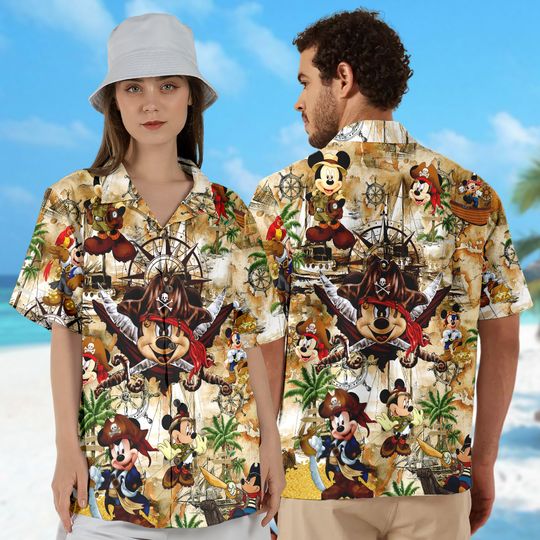 Mouse Pirate Treasure Map Hawaii Beach Shirt, Mouse Button Up Shirt Holiday, Mouse Hawaiian Shirt, Mouse 3D All Over Print Shirt