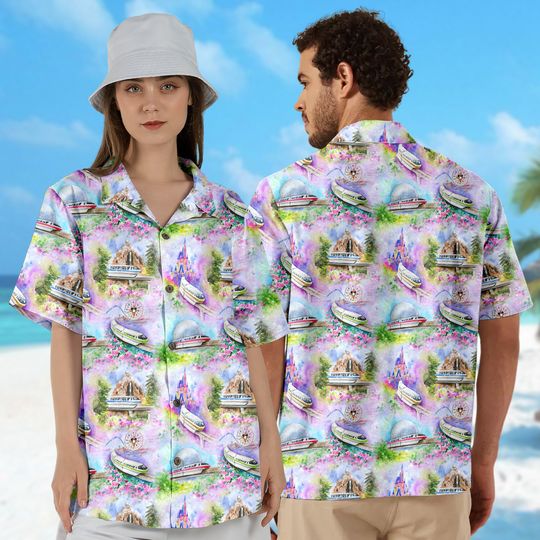 Watercolor Monorail Hawaii Shirt, Metro Button Up Shirt, Magic World Hawaiian Shirt, Metro Shirt Gift, Metro 3D All Over Print Shirt