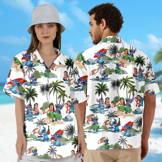 Ohana Mean Family 3D Hawaiian Shirt, Friendship Hawaiian Shirt, Blue Alien And Hawaii Girl Inspired Shirt, Funny Beach Club T-Shirt