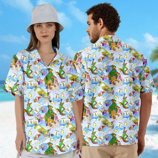 Chibi Characters Hawaii Beach Shirt, Adventure Movie Button Up Shirt, Cartoon Hawaiian Shirt Gift, Cartoon Movie 3D All Over Print Shirt