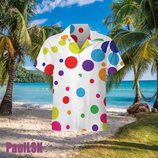 Rainbow Polka Dot Aloha Shirt, Hawaiian Shirt, Hawaii Shirt, Beach Shirt