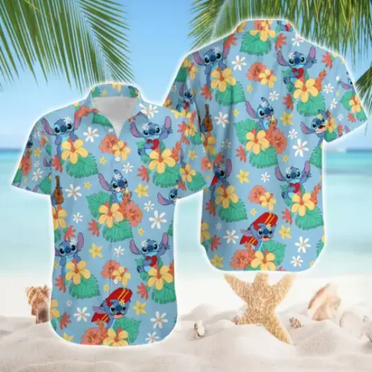 Love Stitch Summer Beach Vacation Sumer Vibes Tropical Flowers Hawaiian Shirt
