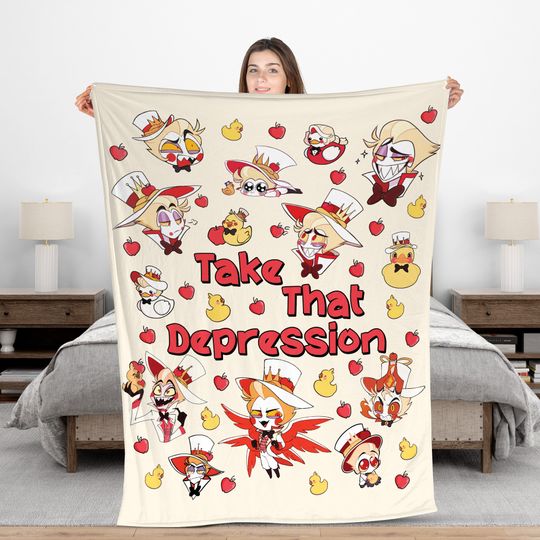Take That Depression Duck Blanket, TAKE THAT DEPRESSION Blanket, Hazbin Hotel, Lucifer, Hazbin Hotel Fan Blanket