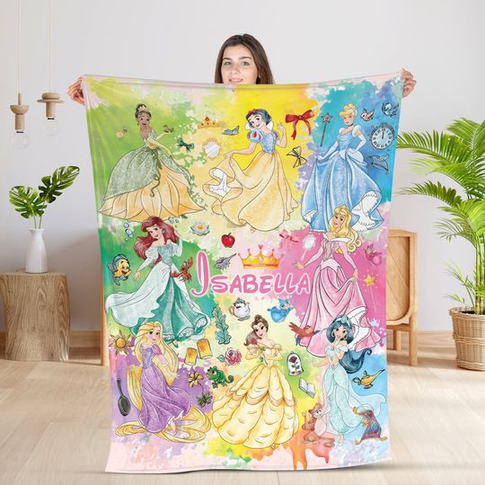 Personalized Watercolor Coquette Bows Disney Princess Blanket, WDW Disneyland Baby Girl Trip Fleece Blanket