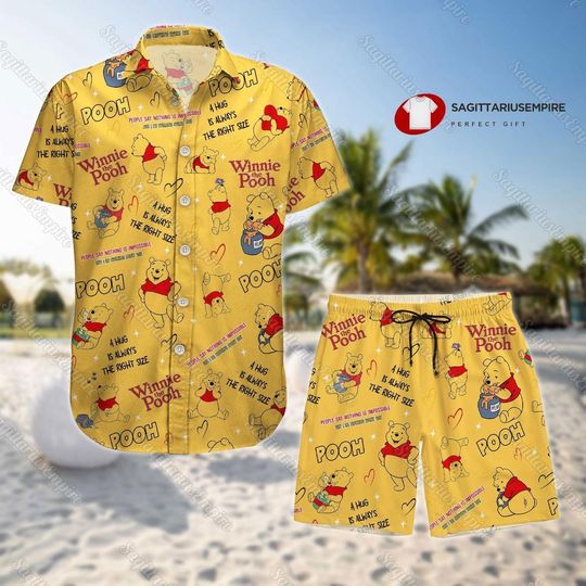 Disney Winnie The Pooh Button Shirt And Shorts, Pooh Shirt, Pooh Summer Shirt