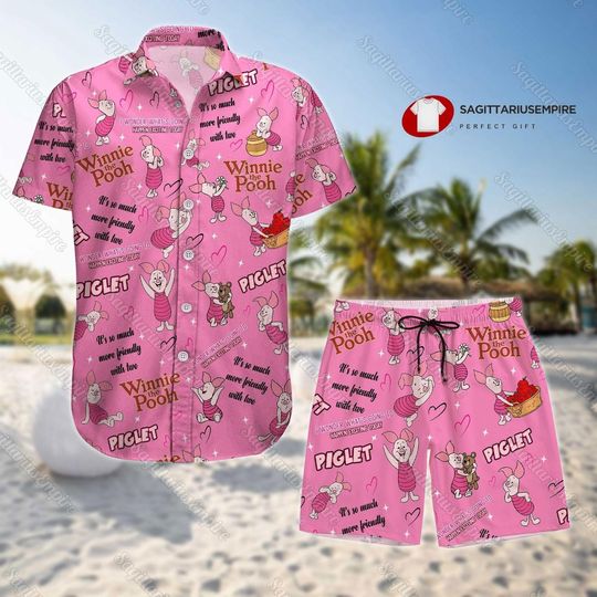 Disney Piglet Button Shirt And Shorts, Piglet Shirt, Piglet Summer Shirt