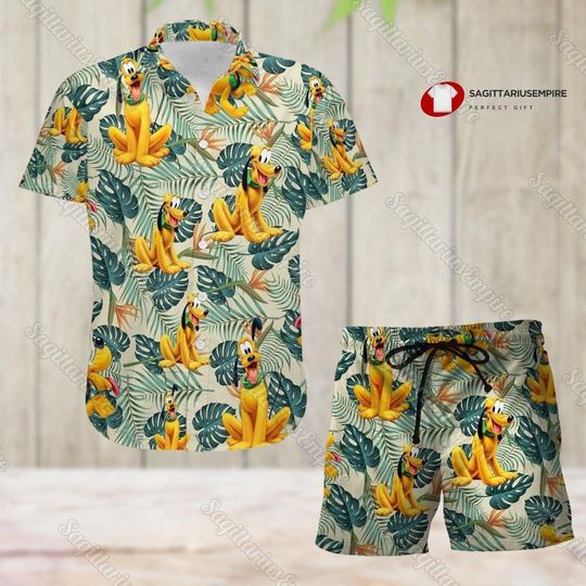 Pluto Dog Button Shirt And Shorts, Pluto Hawaiian Shirt