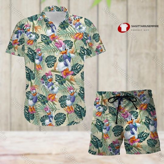 Daisy Duck Button Shirt And Shorts, Daisy Hawaiian Shirt