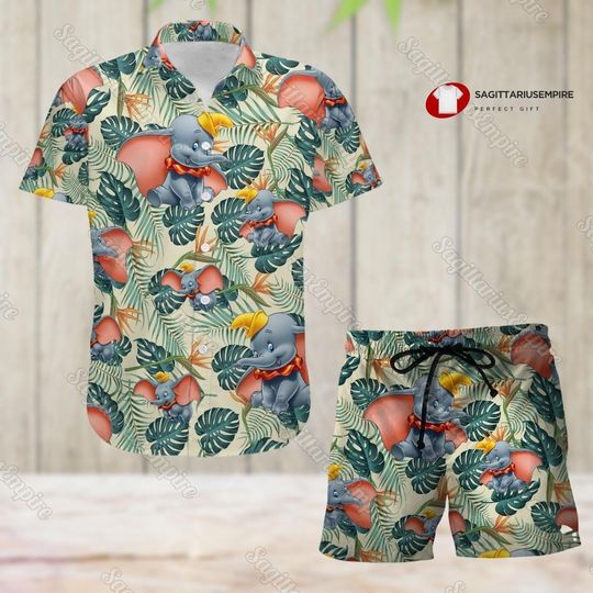 Dumbo Button Shirt And Shorts, Dumbo Hawaiian Shirt, Dumbo Beach Shorts, Dumbo Shirt