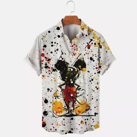 Disney Inspired Mens Shirt Mickey Splatter Hawaiian Shirt