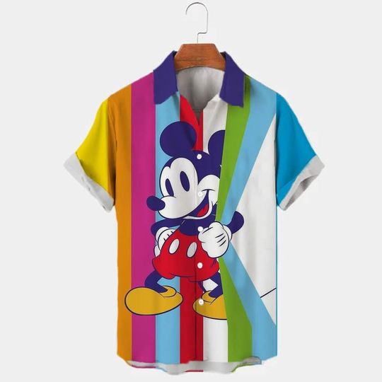 Mickey Strips Rainbow Disney Inspired Hawaiian Shirt