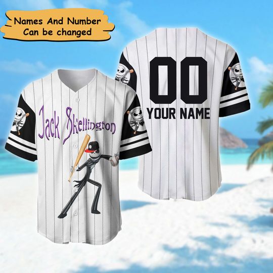Personalize Skeleton Character Baseball Jersey, Nightmare Before Christmas Baseball Jersey