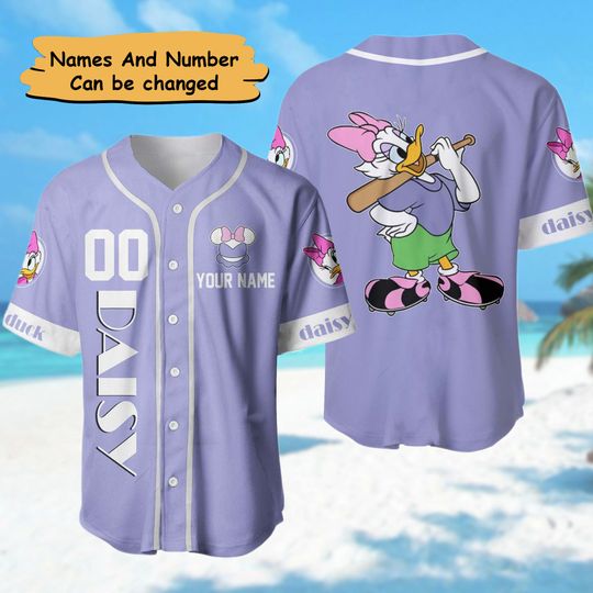Custom Name & Number Duck Baseball Jersey, Funny Purple Duck Disney Character Baseball Jersey
