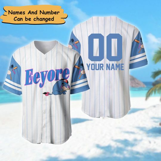 Personalized Donkey Baseball Jersey, Custom Name Eeyore Disney Characters Baseball Jersey