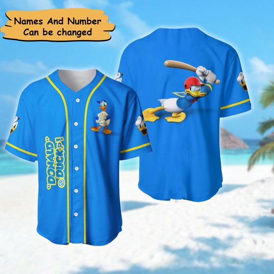 Personalized Donald Duck Player Baseball Jersey, Cartoon Duck Disney Character Baseball Jersey