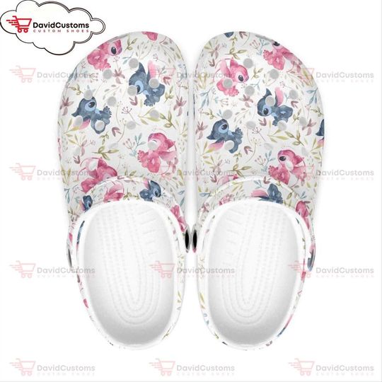 Floral Stitch And Angel Pattern Lilo Stitch Summer Gift Clogs