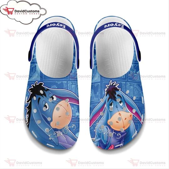 Eeyore Shy Donkey Blue Pattern Disney Graphic Cartoon  Shoes, Personalized Your Name Clogs